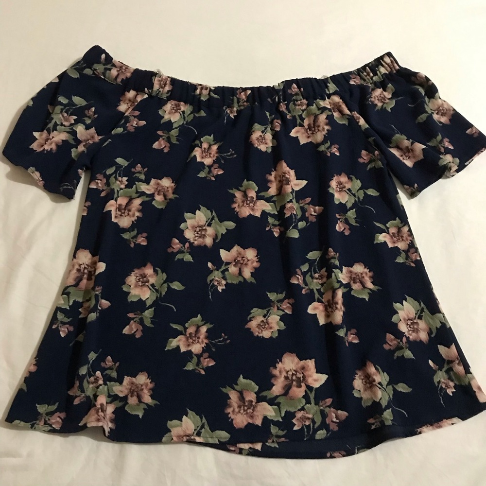 Off shoulder blue floral top